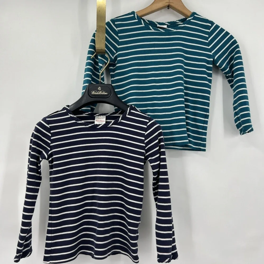 Hanna Anderson girls 110, sz 5 striped Peru Pima Cotton long sleeve Lot of 2 EUC
